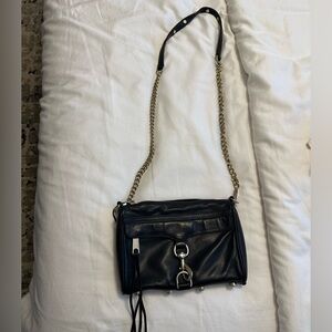Rebecca Minkoff Black Leather Crossbody with Gold Chain Strap